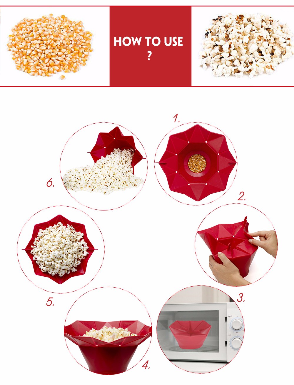 Folding Microwave Silicone DIY Popcorn Maker Container Baking Tools