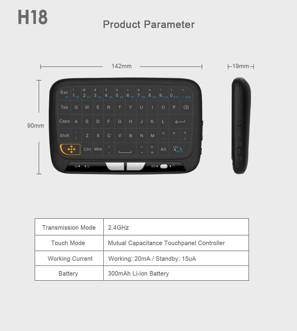 H18 2.4GHz Mini Wireless Keyboard Touchpad Mouse Combo