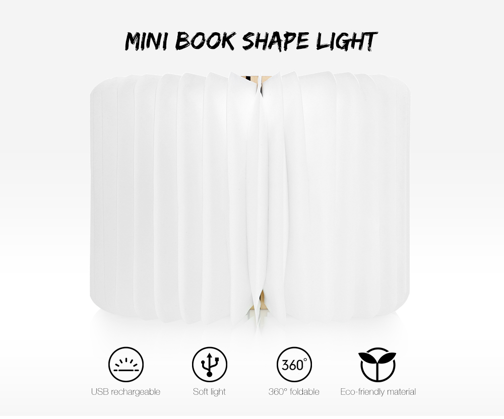 M - 001 USB Rechargeable Warm White LED Wooden Folding Mini Book Shape Light Desk Night Lamp for Living Room Christmas Decor