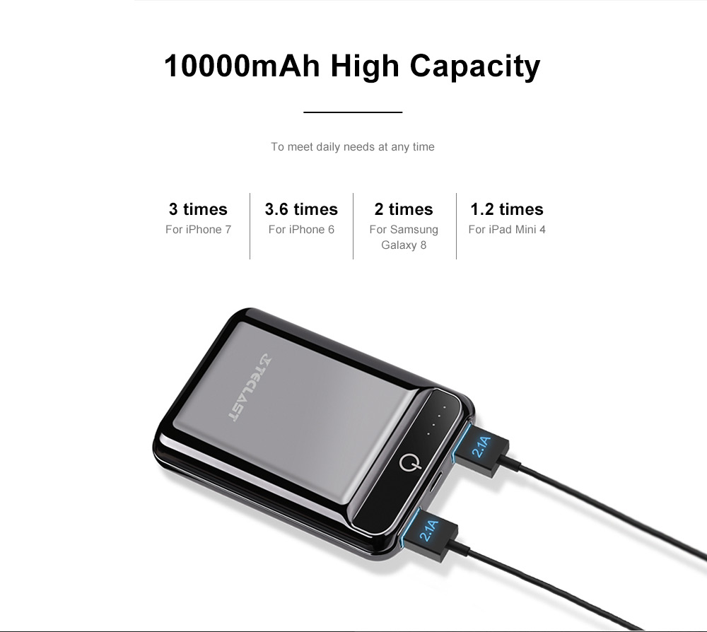 Teclast A10 Mini 10000mAh Power Bank High-density 2.1A Fast Charging Dual USB Output External Battery Charger