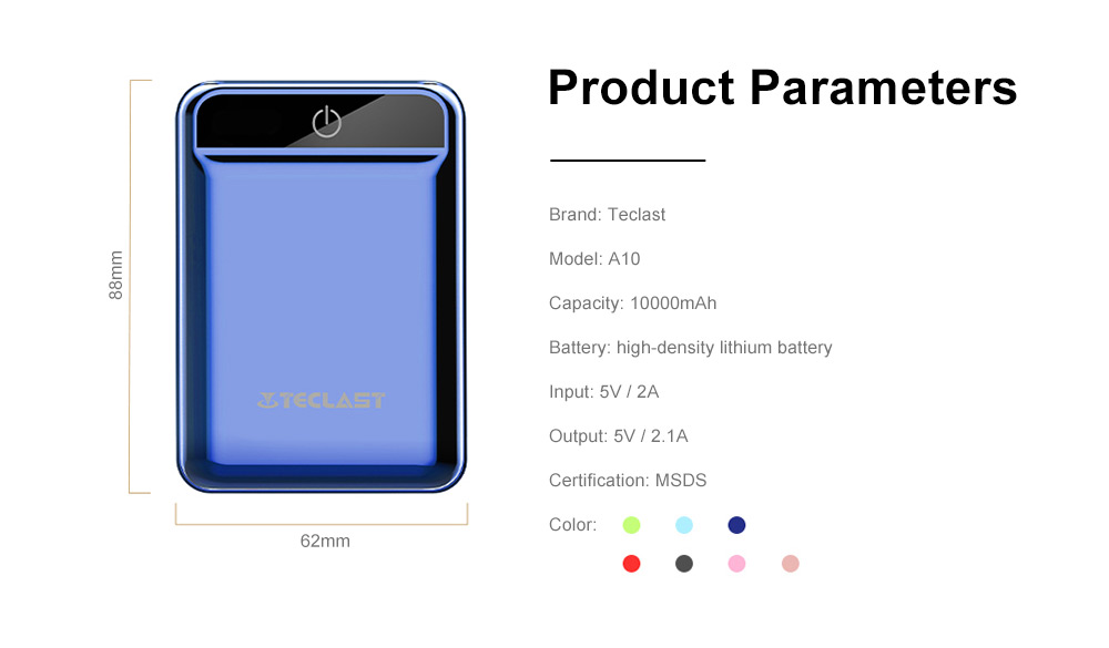 Teclast A10 Mini 10000mAh Power Bank High-density 2.1A Fast Charging Dual USB Output External Battery Charger