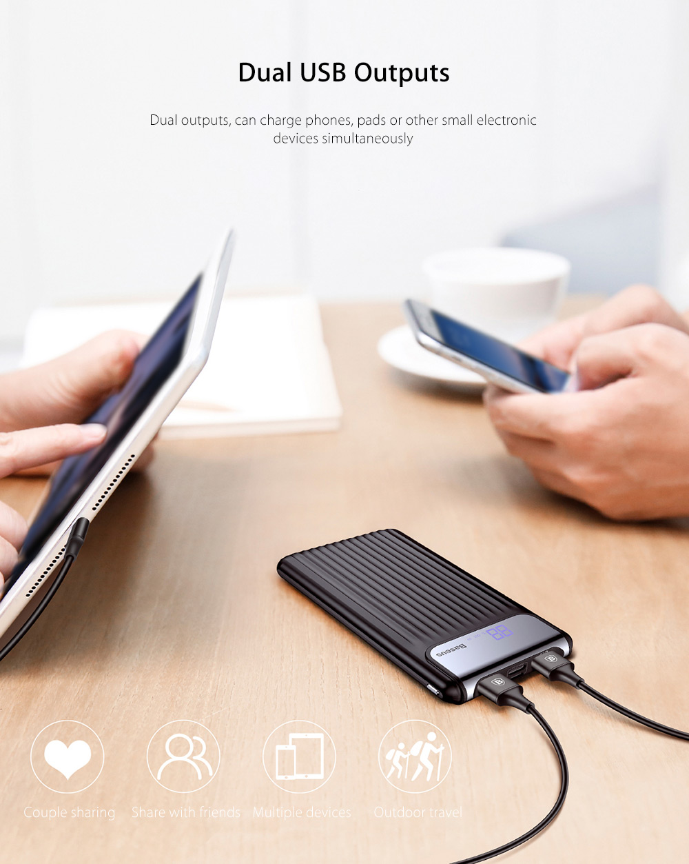 Baseus Thin Digital Display 10000mAh Power Bank QC 3.0 Dual USB Micro USB Type-C Input External Battery Charger Baseus Thin Digital Display 10000mAh Power Bank QC 3.0 Dual USB Micro USB Type-C Input External Battery Charger