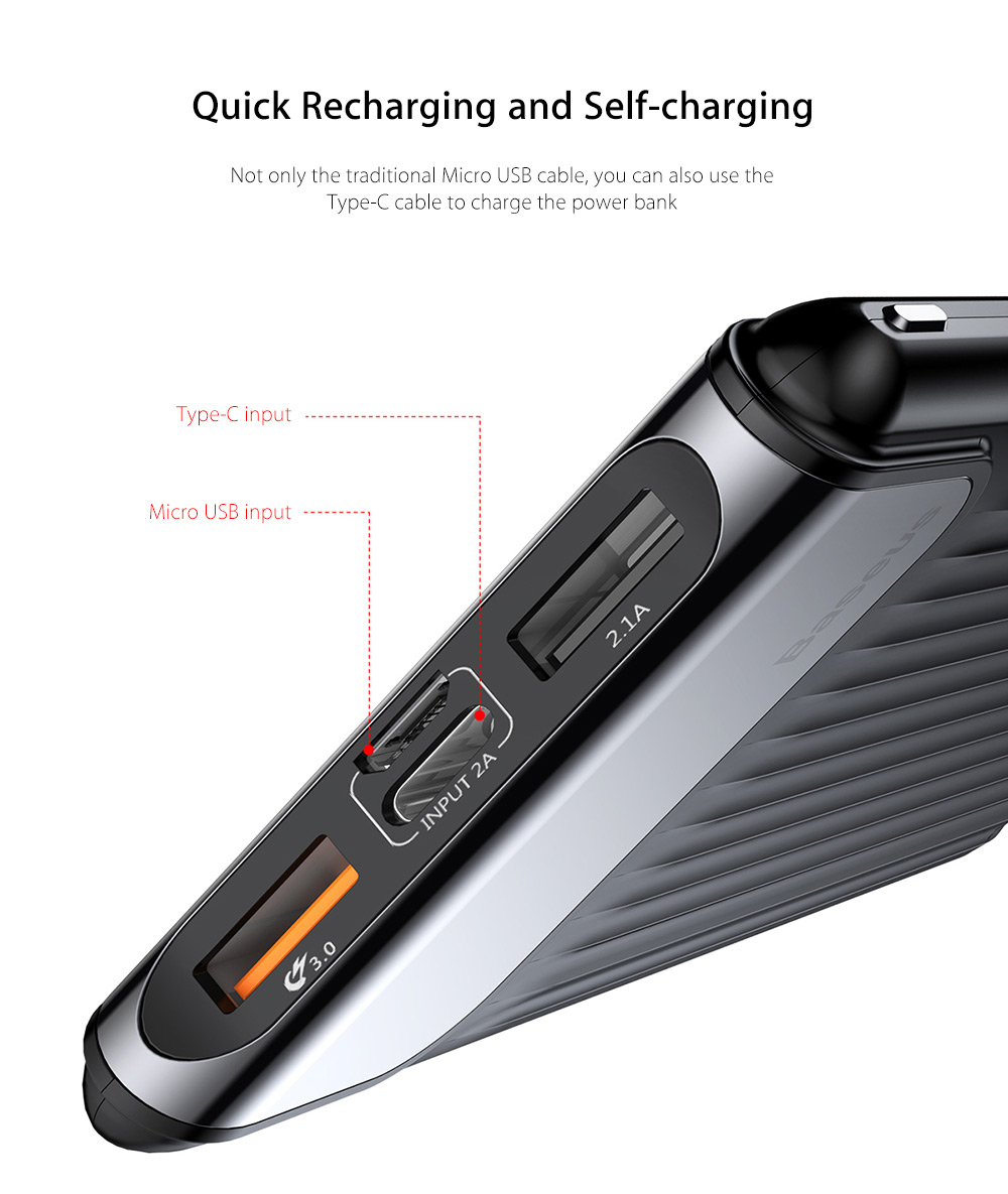 Baseus Thin Digital Display 10000mAh Power Bank QC 3.0 Dual USB Micro USB Type-C Input External Battery Charger Baseus Thin Digital Display 10000mAh Power Bank QC 3.0 Dual USB Micro USB Type-C Input External Battery Charger