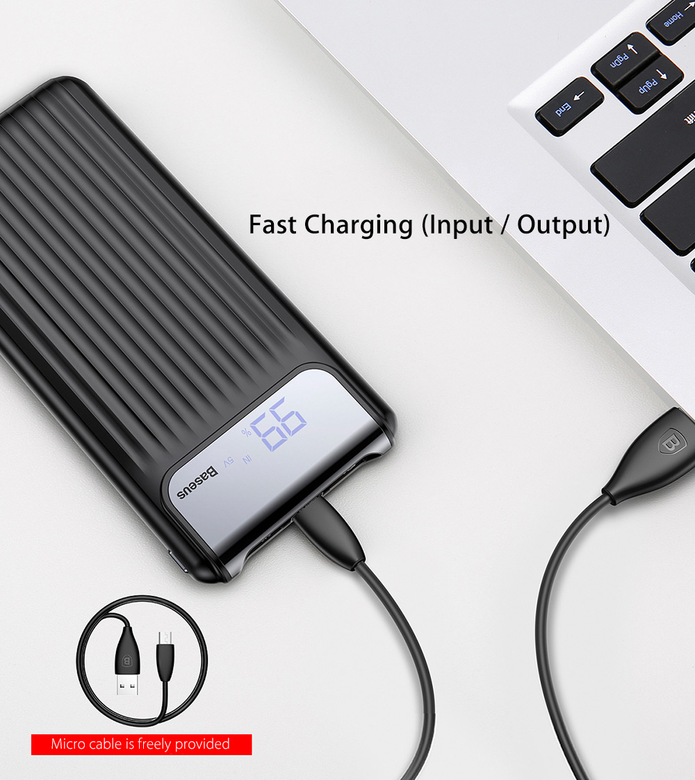 Baseus Thin Digital Display 10000mAh Power Bank QC 3.0 Dual USB Micro USB Type-C Input External Battery Charger Baseus Thin Digital Display 10000mAh Power Bank QC 3.0 Dual USB Micro USB Type-C Input External Battery Charger