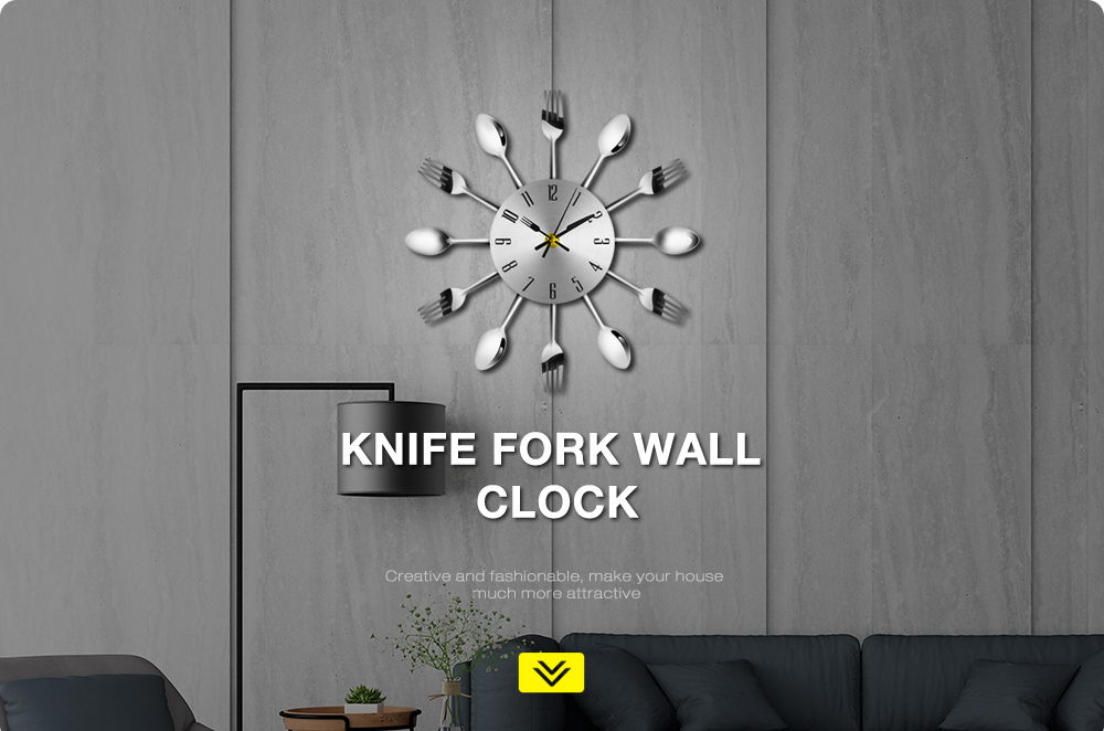 Modern Stainless Steel Knife Fork Wall Clock Analog for Home Office