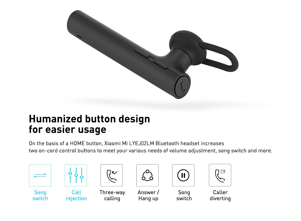 Original Xiaomi Mi LYEJ02LM Bluetooth Headset Built-in Mic Multifunctional On-cord Control