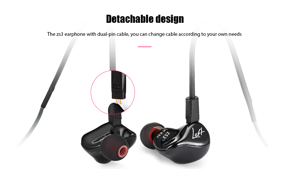 KZ ZS3 HiFi In-ear Earphones with Mic Detachable Earbud