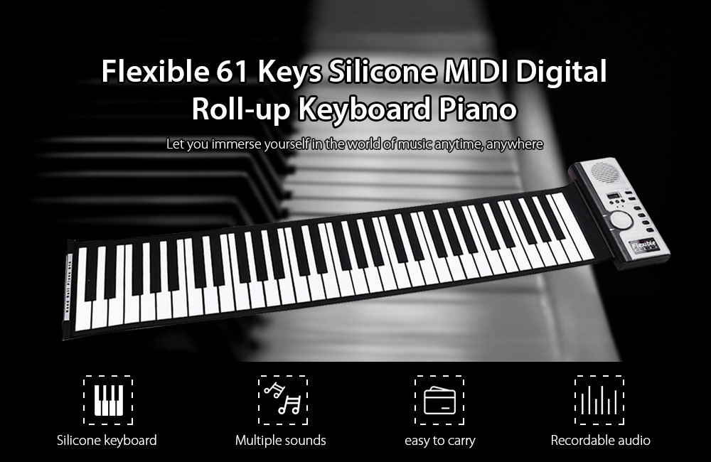 Flexible 61 Keys Silicone MIDI Digital Roll-up Keyboard Piano