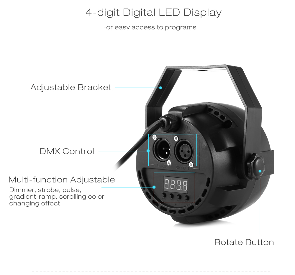 Lightme RGBW 12 LEDs Digital Display Par Light Stage Lamp with Remote Controller