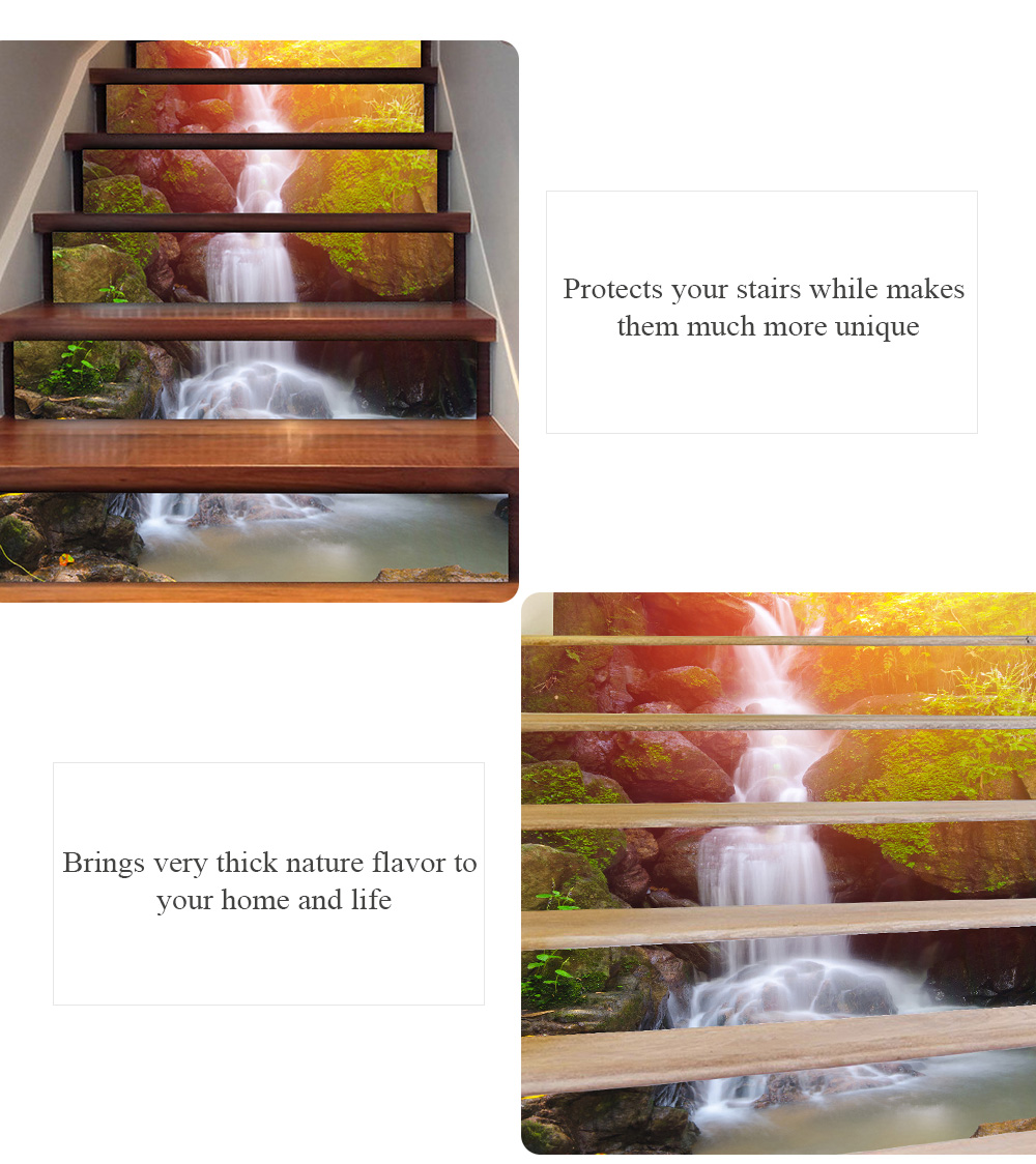 3D Waterfall Stair Stickers Waterproof Wallpaper Home Decorations 7.1 x 39.4 inch 6pcs 