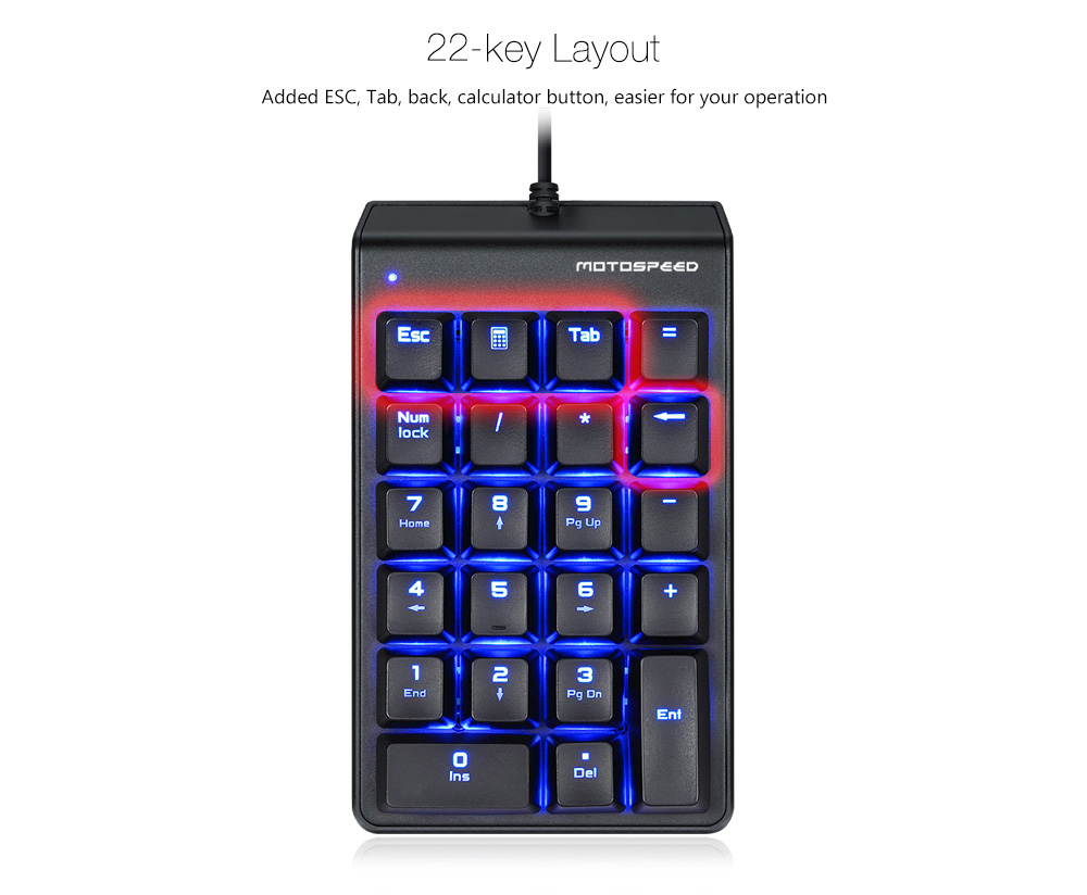 MOTOSPEED K22 Mechanical Numeric Keypad Wired Backlight Keyboard 22 Keys Mini Numpad Extended Layout 