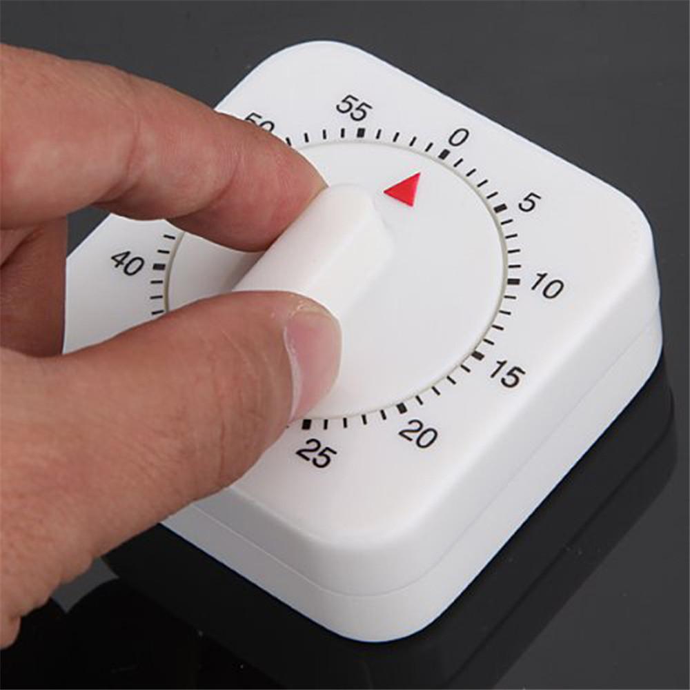 60 Minutes Timer Count Down Alarm Reminder White Square Mechanical Timer for Kitchen