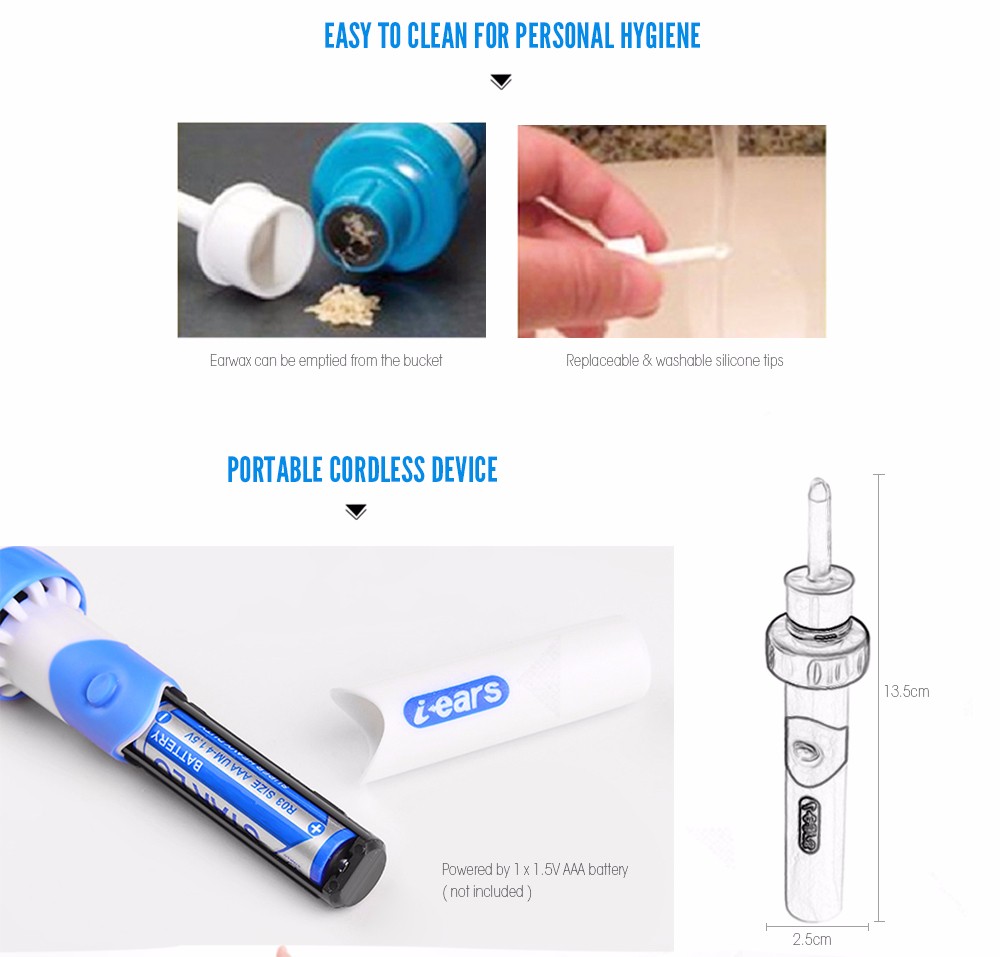 i-ears Portable Ear Cleaner Earwax Removal Electric Vibration Vacuum Cleaning Soft Hygienic Tips