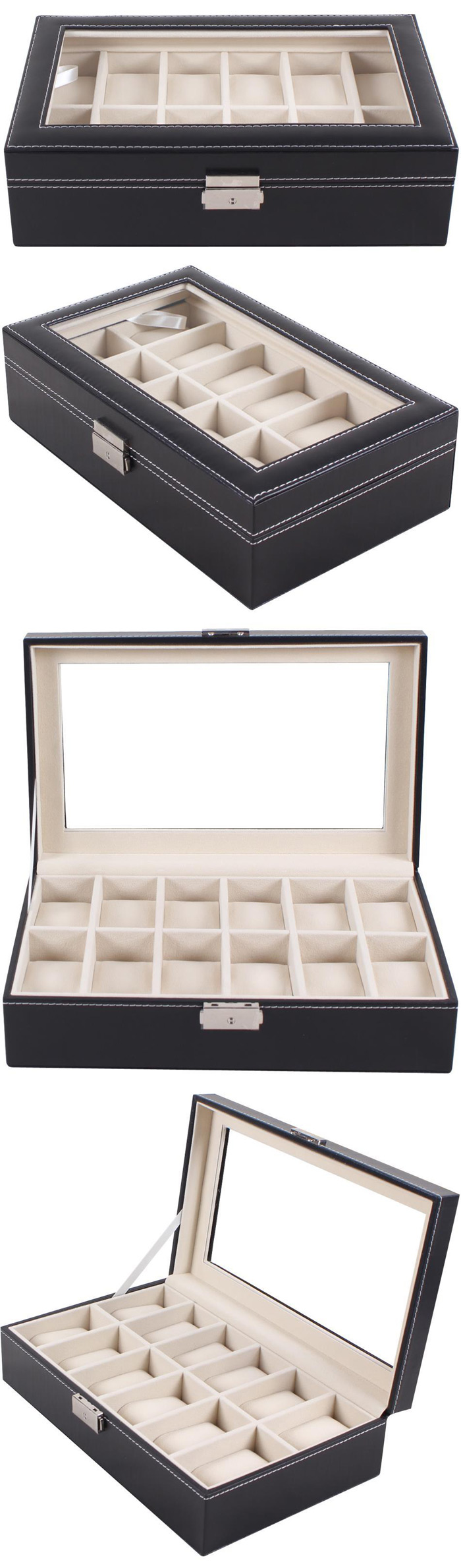Watch Jewelry Storage Case 12 Grids PU Leather Display Box for Bracelet Shop