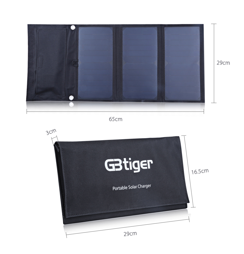 GBtiger 21W Dual USB Portable Sunpower Solar Charger Panel Power Emergency Water Resistant Folding Bag