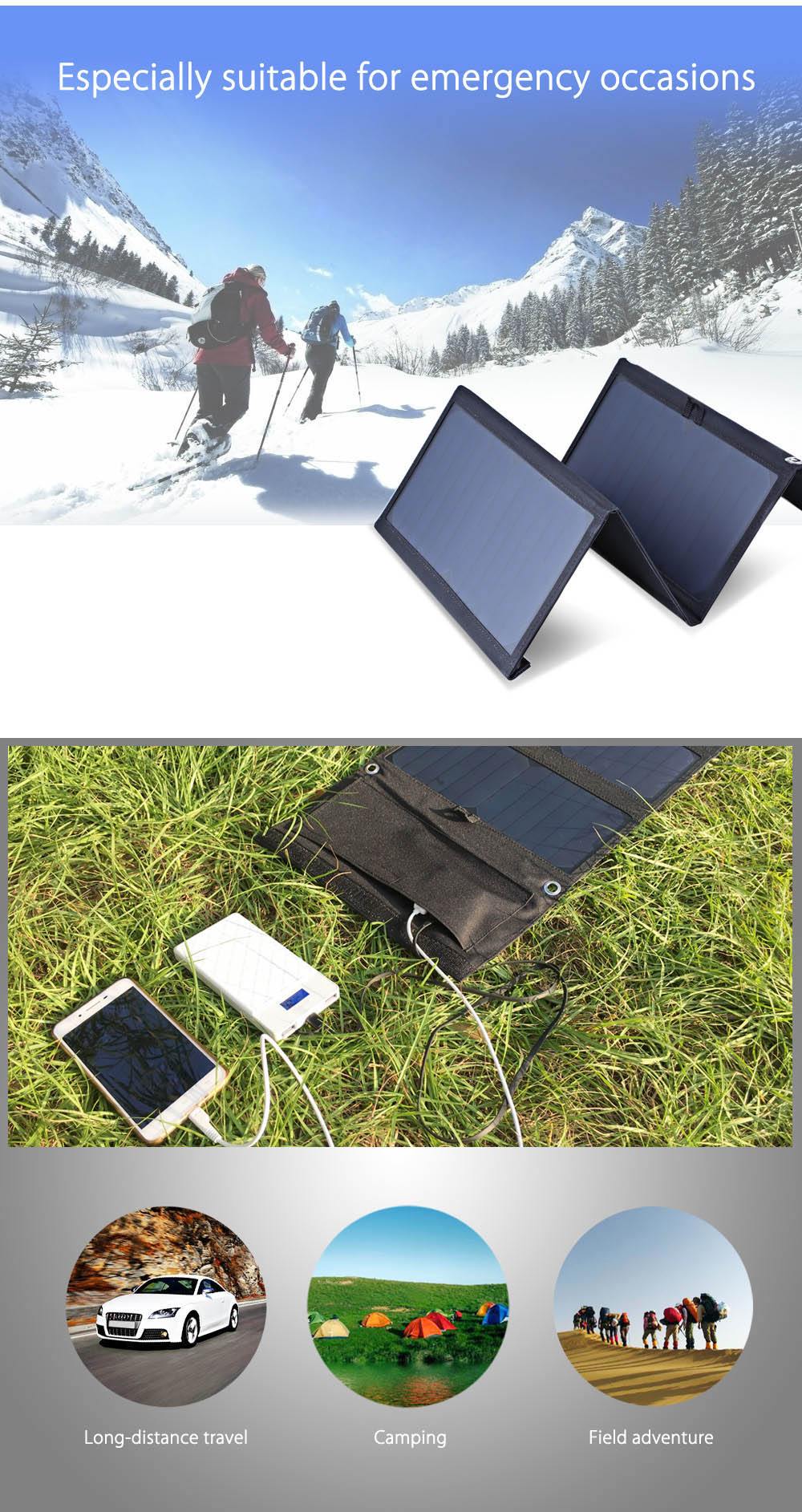 GBtiger 21W Dual USB Portable Sunpower Solar Charger Panel Power Emergency Water Resistant Folding Bag