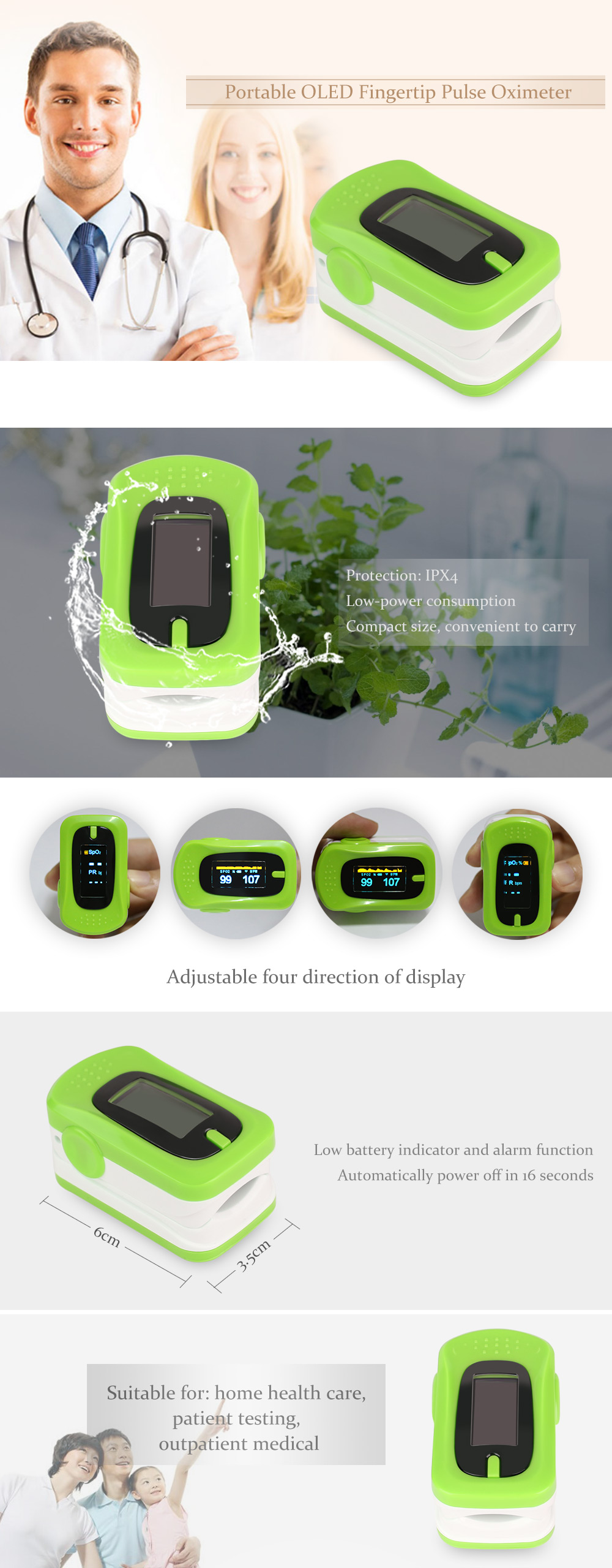 Portable OLED Fingertip Pulse Oximeter SpO2 Saturation Meter Health Care