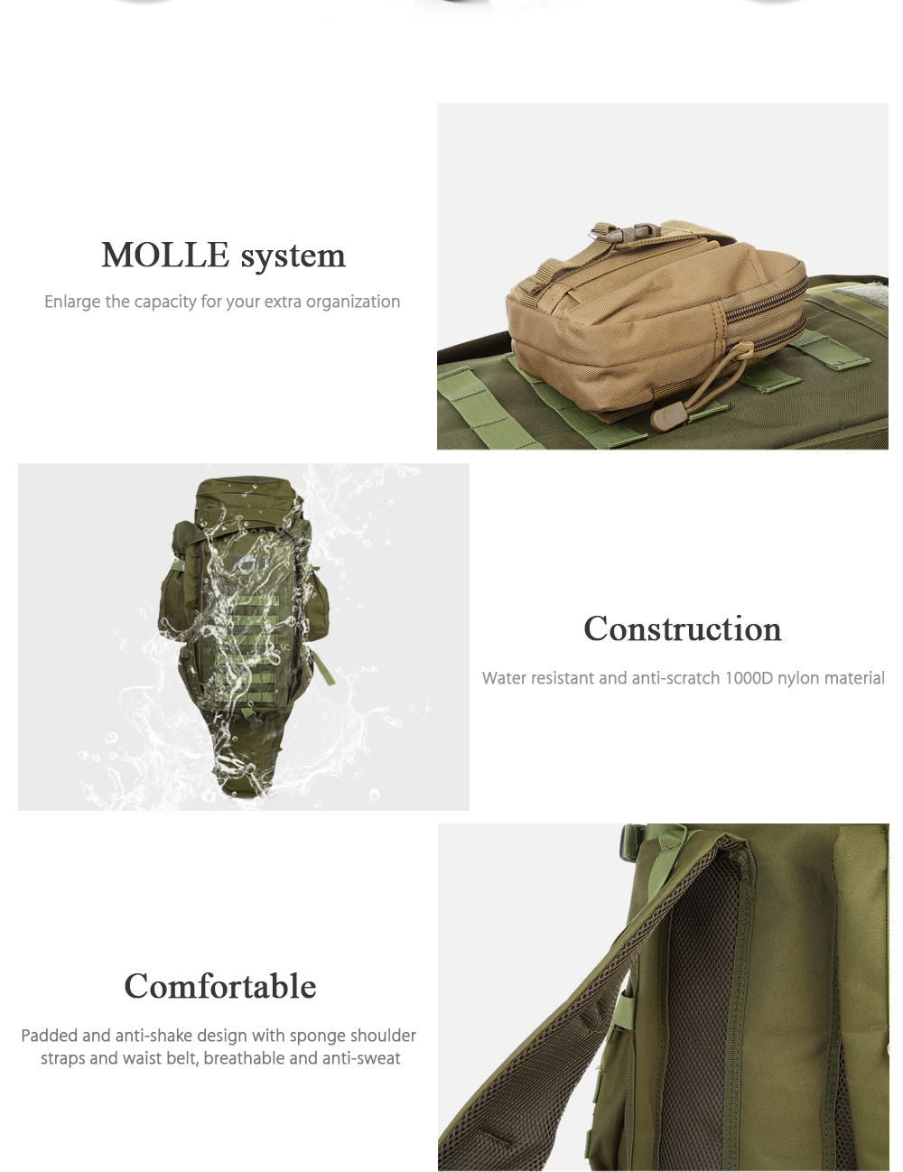 Outlife 60L Outdoor Military Backpack Pack Rucksack for Hunting Shooting Camping Trekking Hiking Traveling