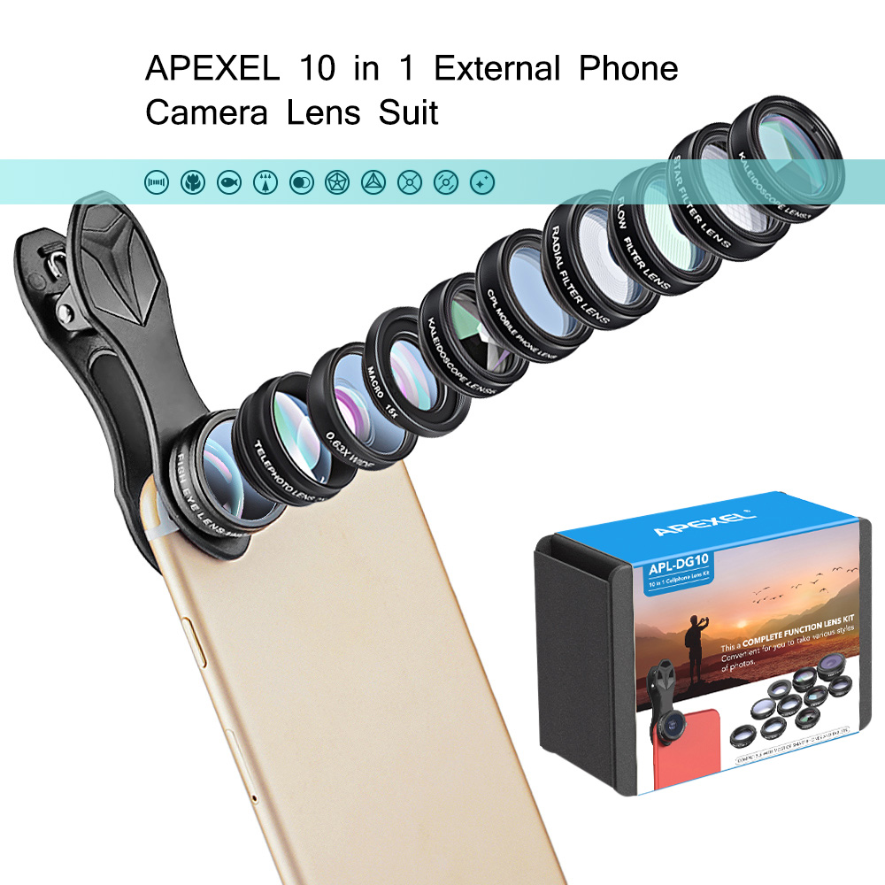APEXEL APL - DG10 10 in 1 External Phone Camera Lens Kit External Phone Camera
