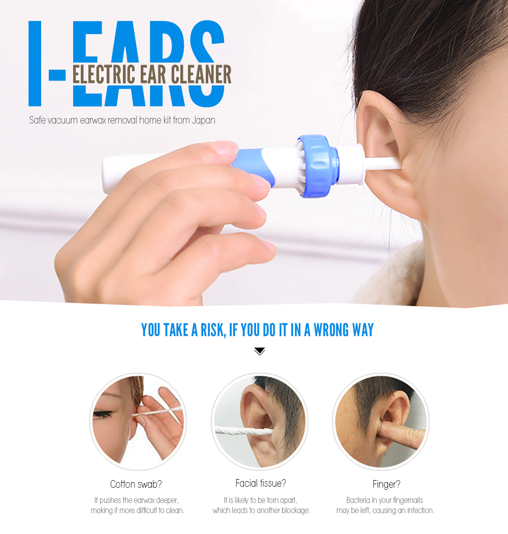 i-ears Portable Ear Cleaner Earwax Removal Electric Vibration Vacuum Cleaning Soft Hygienic Tips