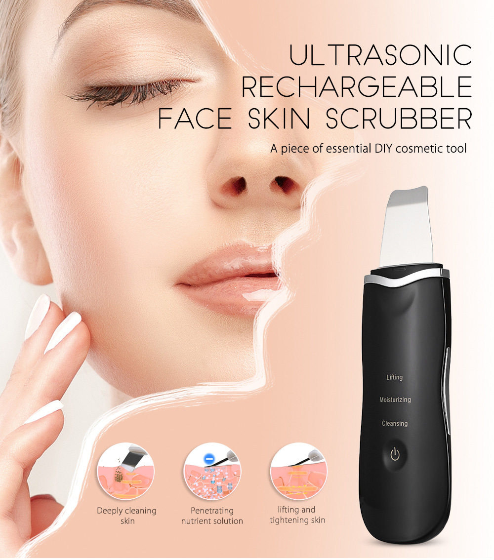 Ultrasonic Rechargeable Face Skin Scrubber Facial Cleaning Blackhead Removal Cleaner 