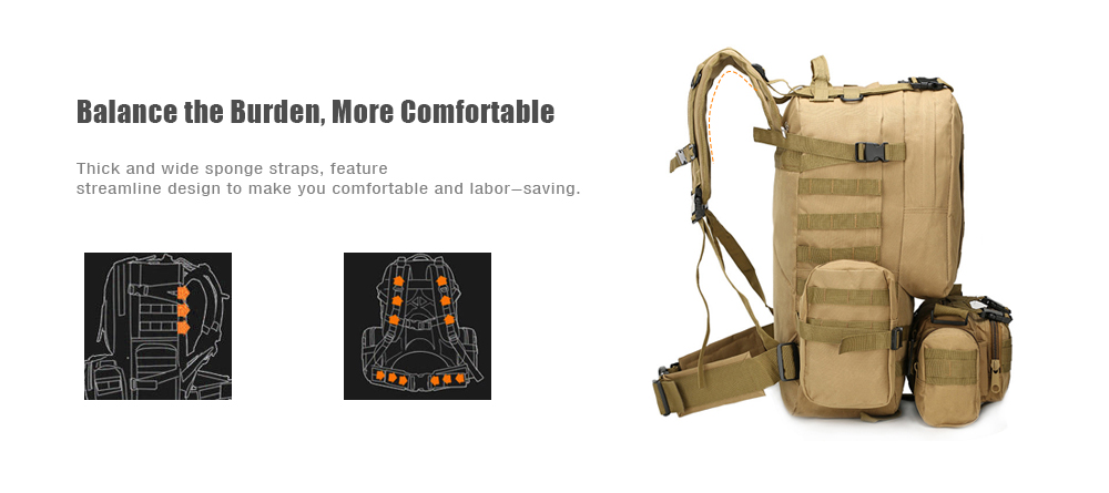 Outlife Outdoor 50L MOLLE Military Camping Hiking Backpack