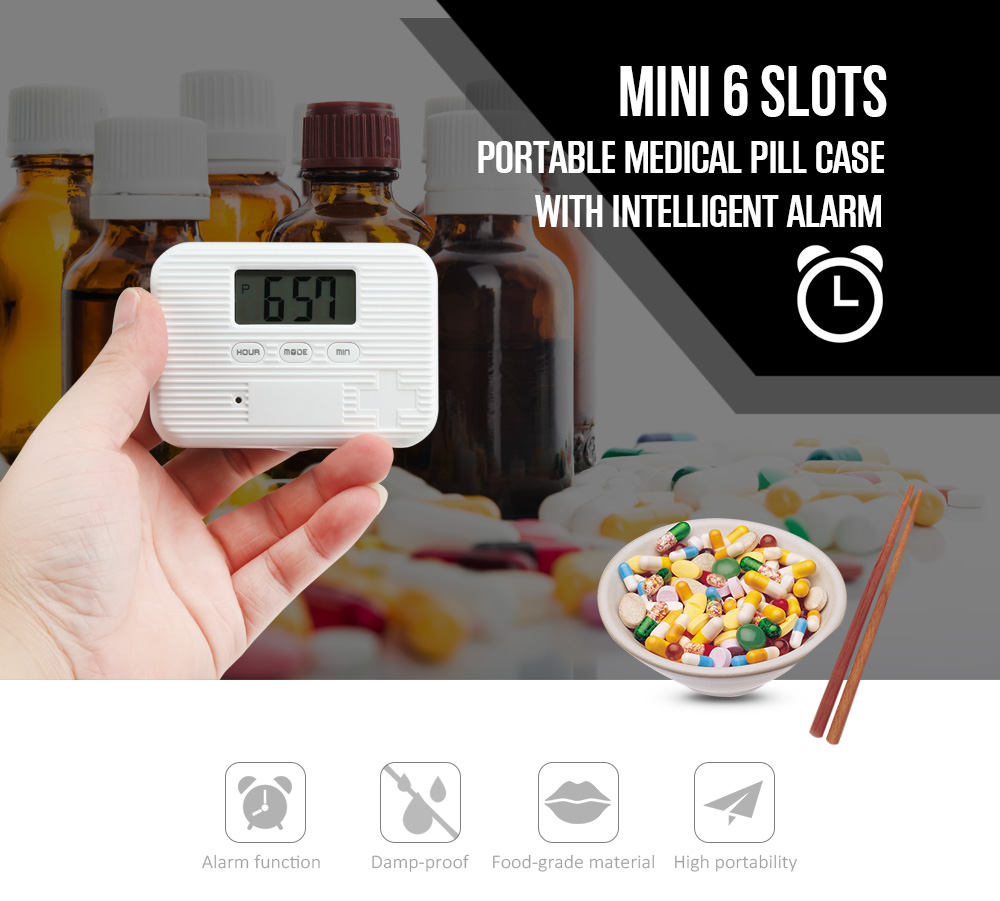 Mini 6 Slots Portable Medical Pill Case with Intelligent Alarm Drug Medicine Box