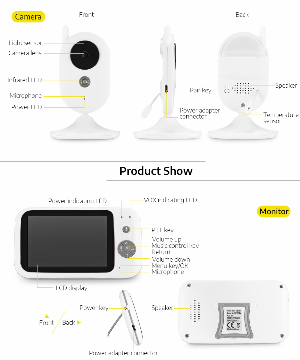 Wireless Video Baby Monitor Digital Sleep Monitoring Night Vision Temperature Sensor