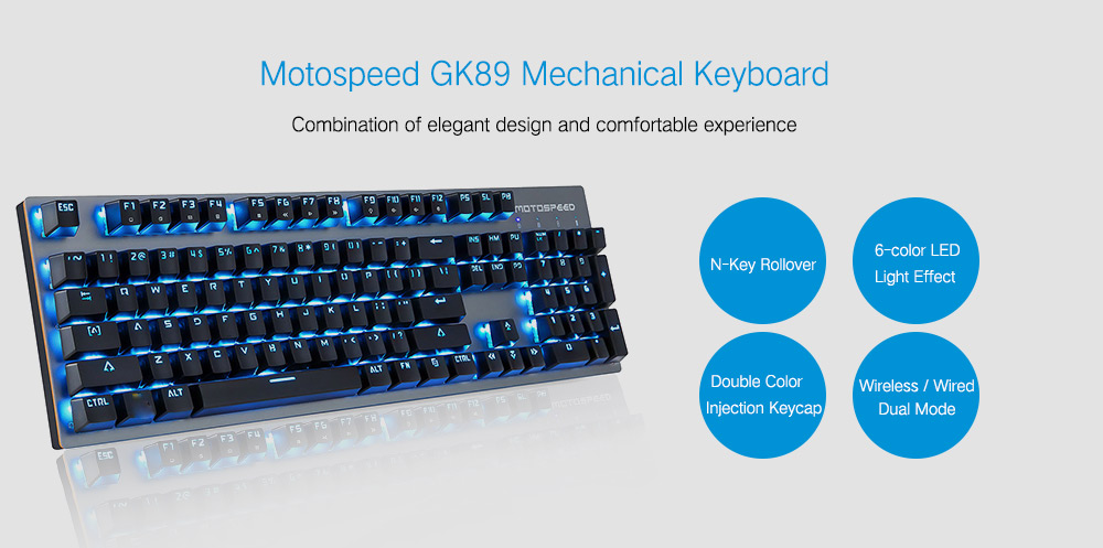 Motospeed GK89 2.4GHz Wireless / USB Wired Mechanical Keyboard 104Key