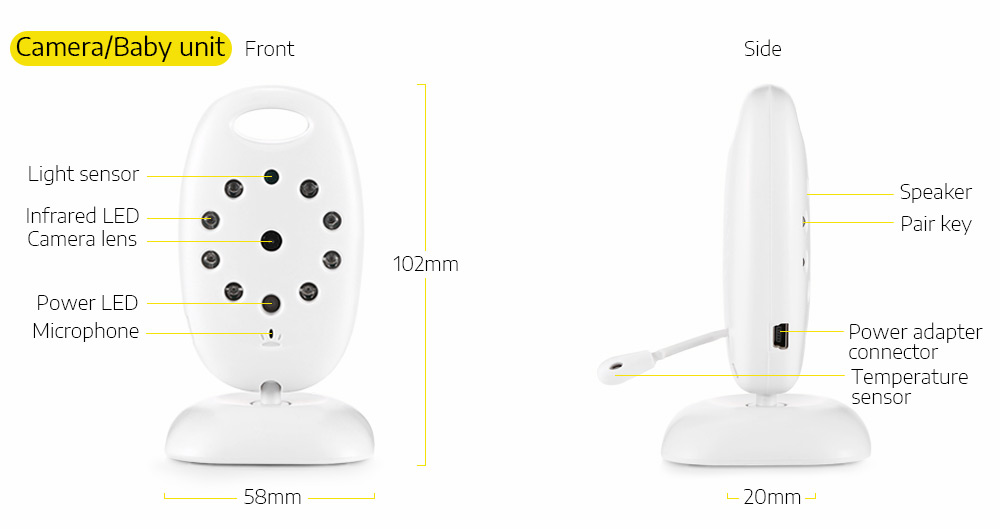 ZR601 Digital 2 inch 2.4GHz Wireless LCD Baby Video Monitor with Night Vision 