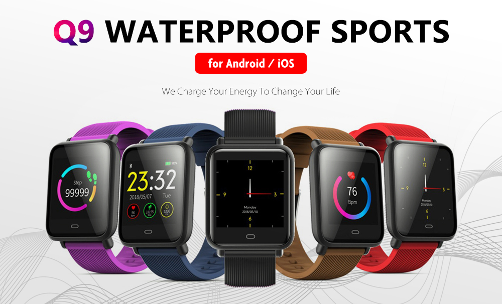 Q9 Colorful Screen Waterproof Sports Smart Watch for Android / iOS with Heart Rate Monitor Blood Pressure Functions