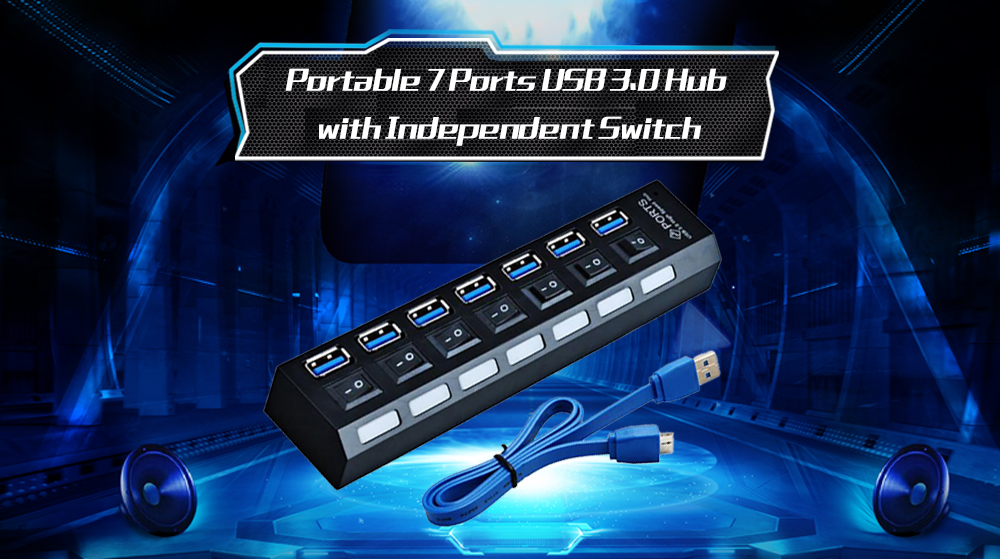 Portable 7 Ports USB 3.0 Hub with Independent Switch