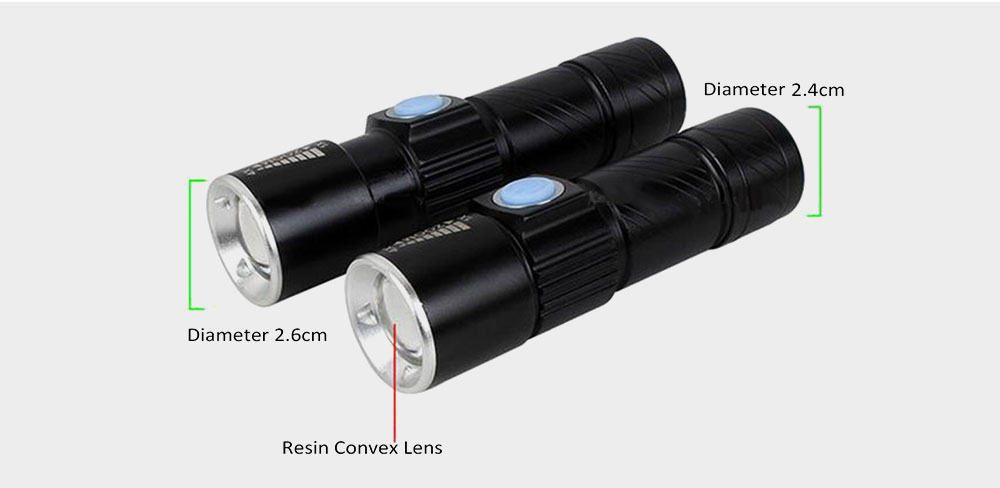 3 Mode USB Flashlight Rechargeable Lithium Battery LED Torch