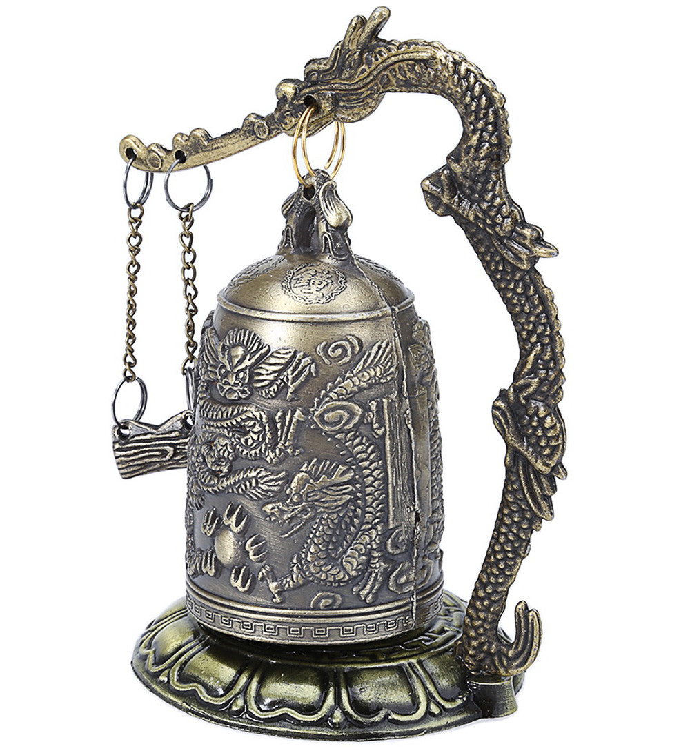 Exquisite Zinc Alloy Chinese Retro Design Bronze Lock Dragon Carved Buddhist Bell Geomantic Artware for Home Decoration