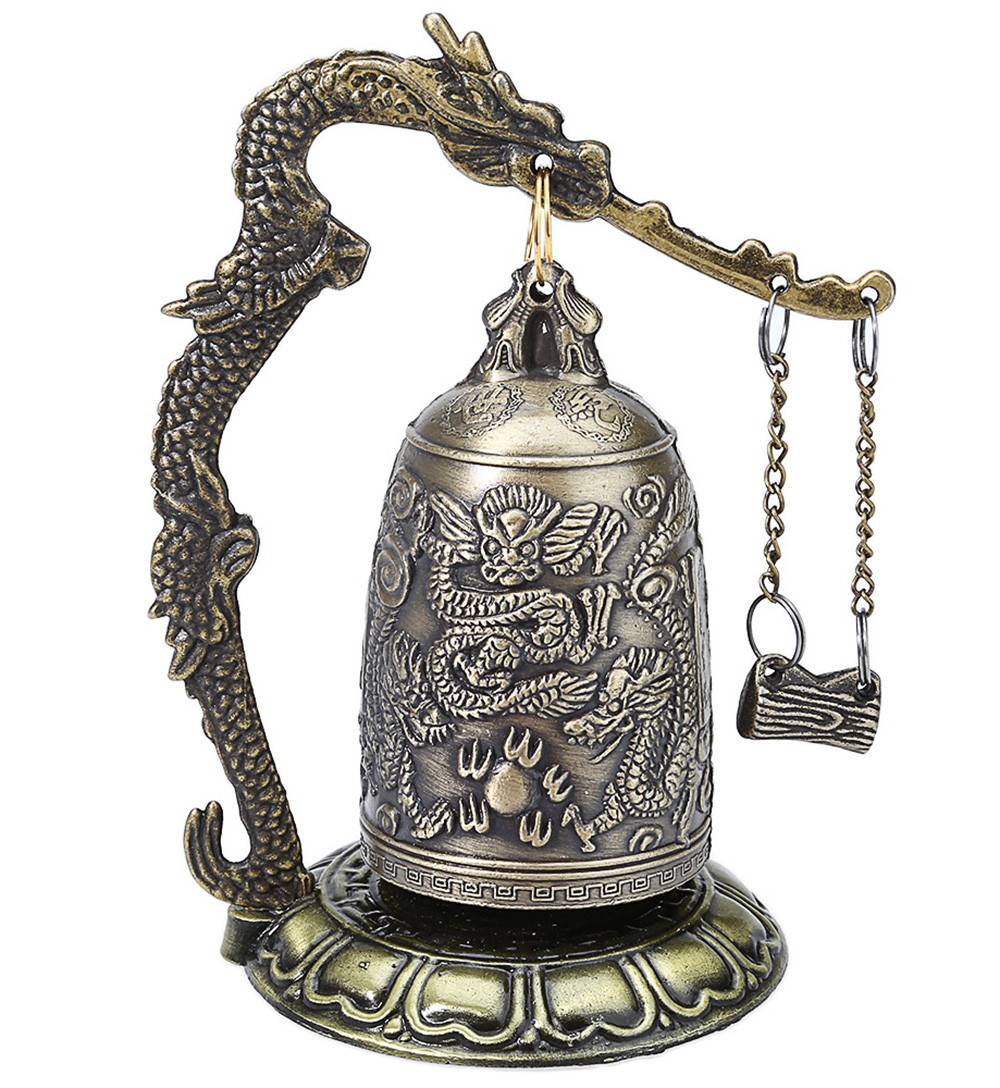 Exquisite Zinc Alloy Chinese Retro Design Bronze Lock Dragon Carved Buddhist Bell Geomantic Artware for Home Decoration