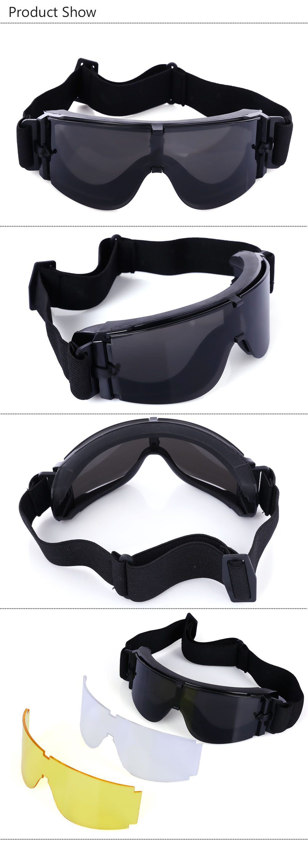 X800 Military Tactical Goggles Protective Glasses with Pouch for CS Game Hunting Shooting