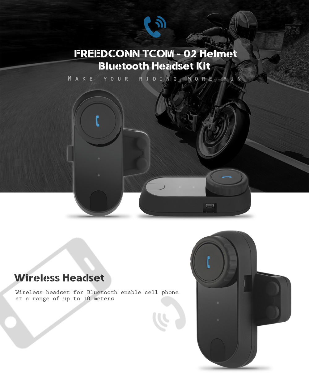 FREEDCONN TCOM - 02 Motorcycle Communication Kit Helmet Bluetooth Headset