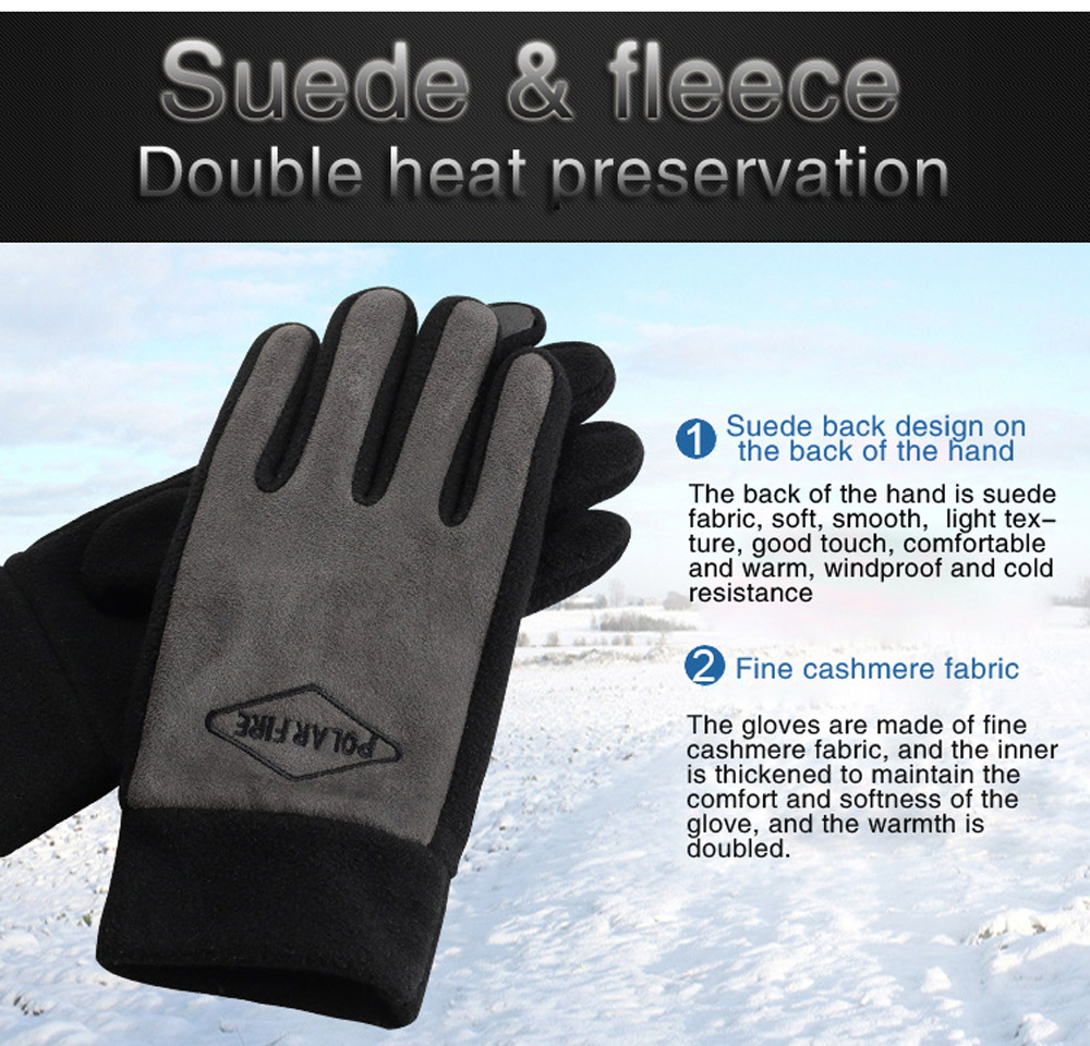 PolarFire Men'S Outdoor Warm Cold-Proof Wind-Proof Touch Screen Micro Fleece Full-Finger Winter Sports Gloves