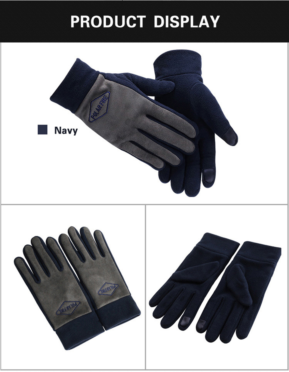 PolarFire Men'S Outdoor Warm Cold-Proof Wind-Proof Touch Screen Micro Fleece Full-Finger Winter Sports Gloves