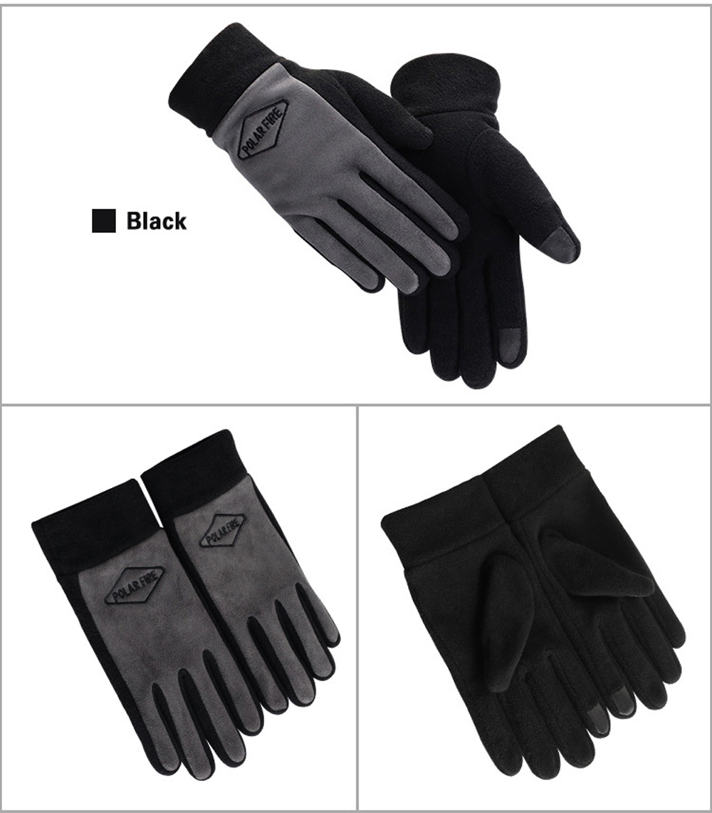 PolarFire Men'S Outdoor Warm Cold-Proof Wind-Proof Touch Screen Micro Fleece Full-Finger Winter Sports Gloves