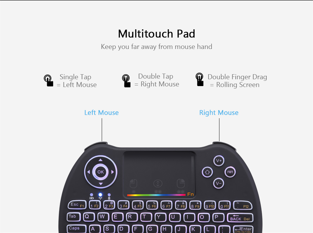 H9 Wireless Mini Keyboard Backlight Function with Touchpad Support RGB