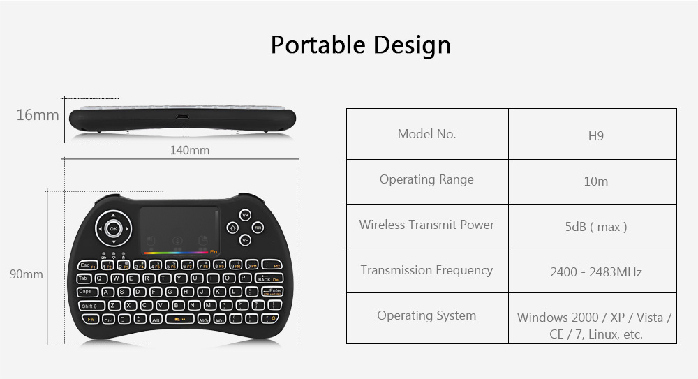 H9 Wireless Mini Keyboard Backlight Function with Touchpad Support RGB