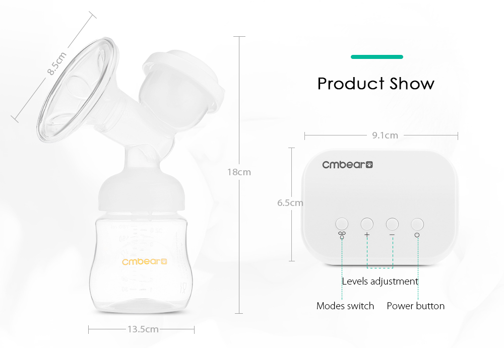 Cmbear ZRX - 0821 Double Electric Breast Pump USB BPA Free with Milk Bottle Baby Breastfeeding