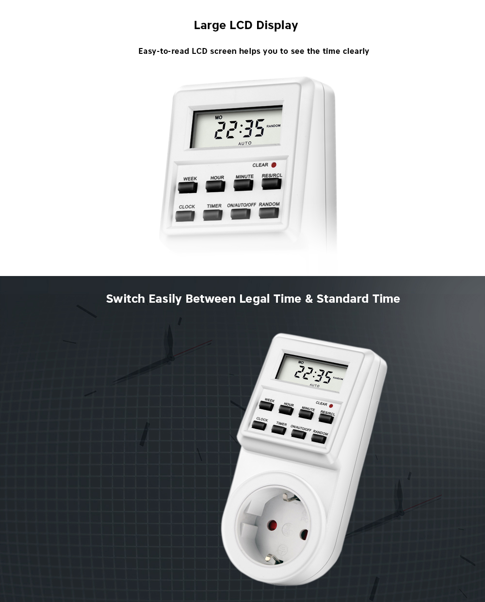 TM03 Digital Timer Plug-in Style Large LCD Display Smart Control Socket