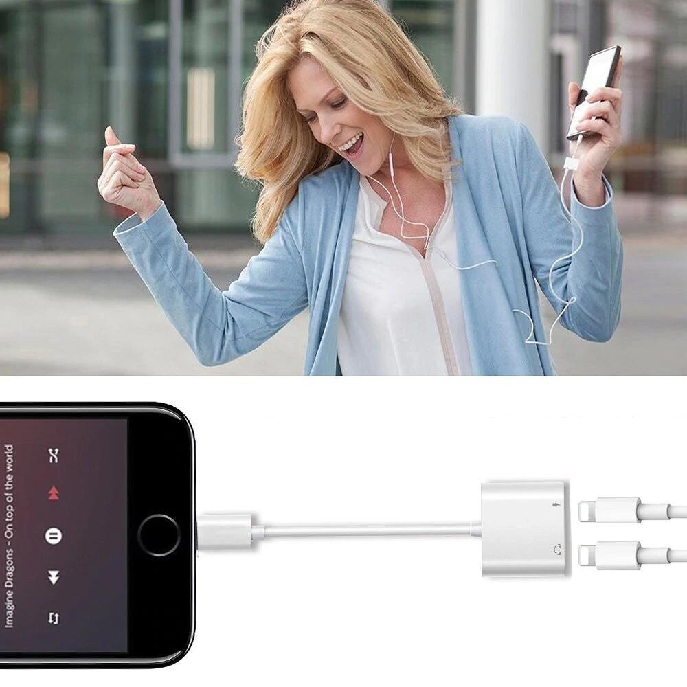 2 in 1 Dual Headphone Jack Adapter with Charge Splitter for iPhone X / 8/ 8 Plus