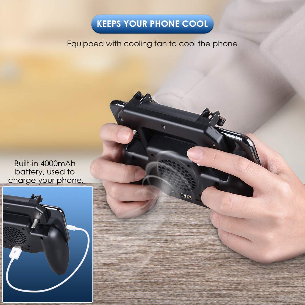 Mobile Game Cooling Fan with 4000mAh Battery Trigger Fire Button L1R1 Controller