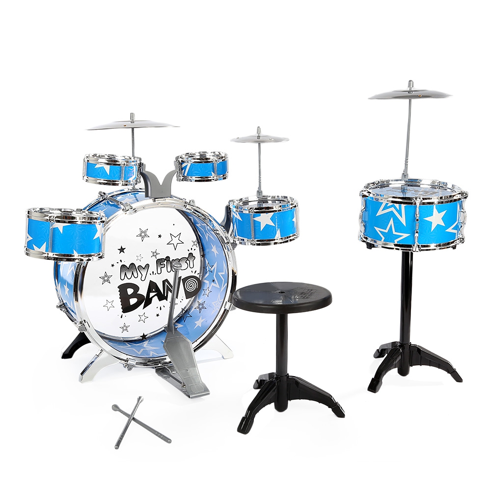 Breven Children Drums Kit Musical Instrument Toy with Cymbals Stool Christmas Birthday Gift 