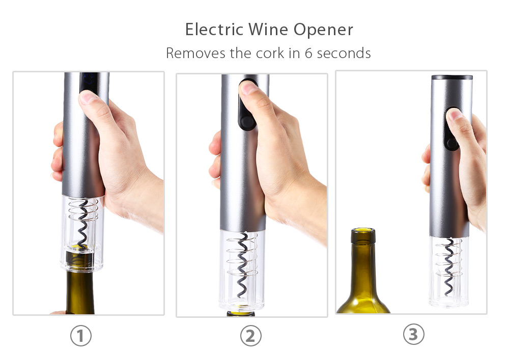 4pcs Electric Wine Opener Cordless Corkscrew with Removable Foil Cutter Vacuum Stopper Pourer