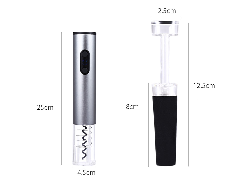 4pcs Electric Wine Opener Cordless Corkscrew with Removable Foil Cutter Vacuum Stopper Pourer