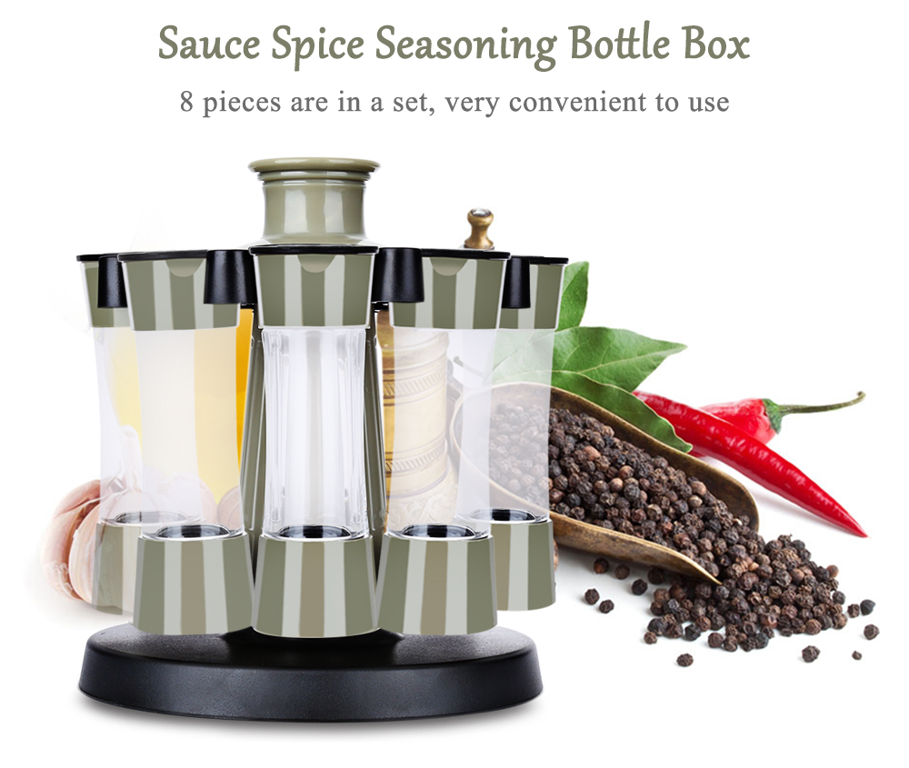 8pcs Plastic Rotary Sauce Spice Seasoning Bottle Kitchen Box